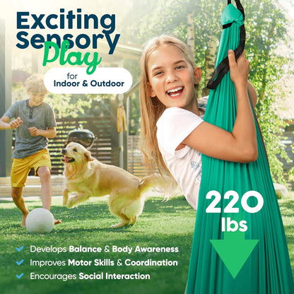 Sensory Swing for Kids Indoor Outdoor & 360° Hardware | Healing & Relaxing Indoor Swing for Kids & Adults - Helps with ADHD/ADD, Autism, Sensory Processing Disorder | Reversible Sensory Therapy Swing