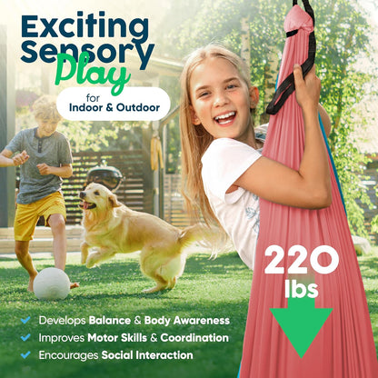 Sensory Swing for Kids Indoor Outdoor & 360° Hardware | Healing & Relaxing Indoor Swing for Kids & Adults - Helps with ADHD/ADD, Autism, Sensory Processing Disorder | Reversible Sensory Therapy Swing