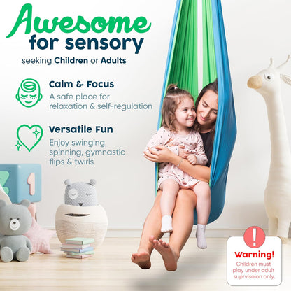 Sensory Swing for Kids Indoor Outdoor & 360° Hardware | Healing & Relaxing Indoor Swing for Kids & Adults - Helps with ADHD/ADD, Autism, Sensory Processing Disorder | Reversible Sensory Therapy Swing