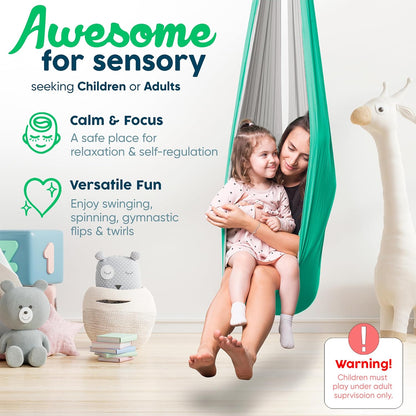 Sensory Swing for Kids Indoor Outdoor & 360° Hardware | Healing & Relaxing Indoor Swing for Kids & Adults - Helps with ADHD/ADD, Autism, Sensory Processing Disorder | Reversible Sensory Therapy Swing
