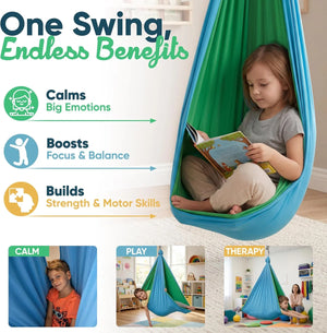 Sensory Swing for Kids Indoor - Calming Cocoon Therapy Swing 360° Hardware - Holds 300lbs - Indoor Outdoor Sensory Hammock - Autism ADHD SPD Trusted Sensory Support