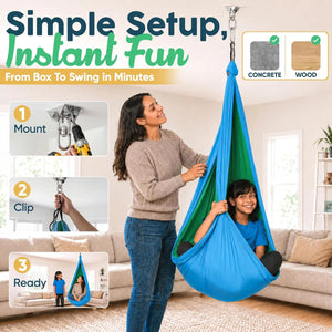 Sensory Swing for Kids Indoor - Calming Cocoon Therapy Swing 360° Hardware - Holds 300lbs - Indoor Outdoor Sensory Hammock - Autism ADHD SPD Trusted Sensory Support